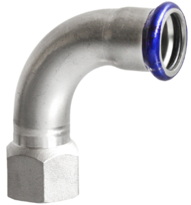 VTE press RVS bocht 90º met lange binnendraad