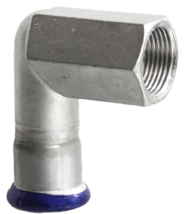 VTE press RVS kniekoppeling 90º met lange binnendraad