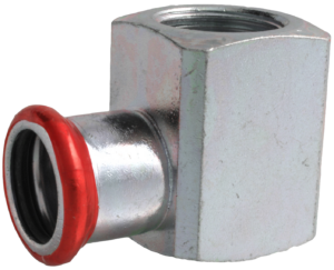 VTE press staalverzinkte kniekoppeling 90° met lange binnendraad